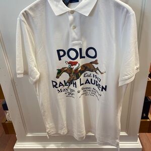 Polo Ralph Lauren Mesh Polo Shirt  M White Equestrian Horse Riding Graphic NWT